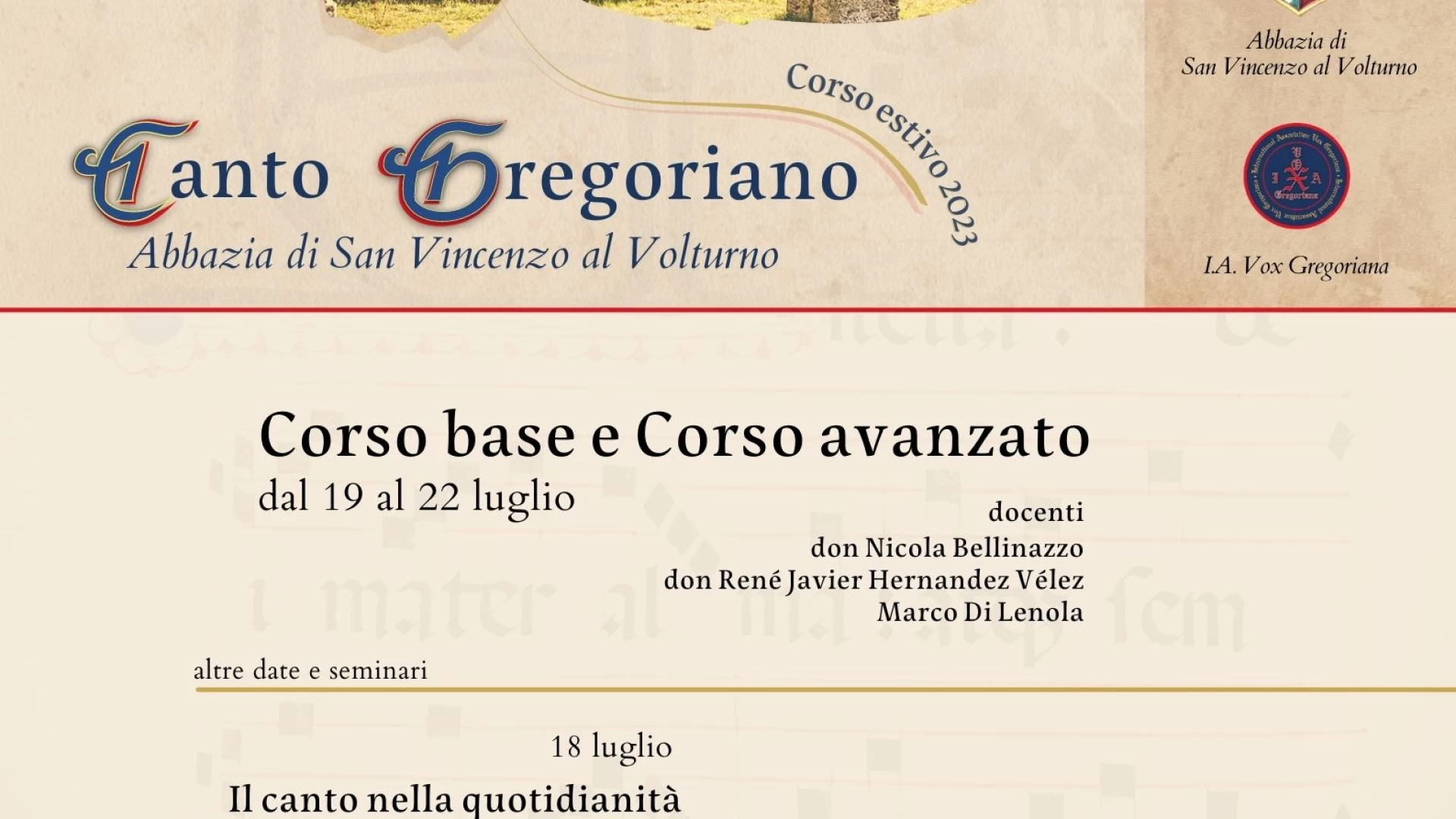 L’Abbazia di San Vincenzo al Volturno ospiterà la quarta edizione del Corso di Canto Gregoriano.